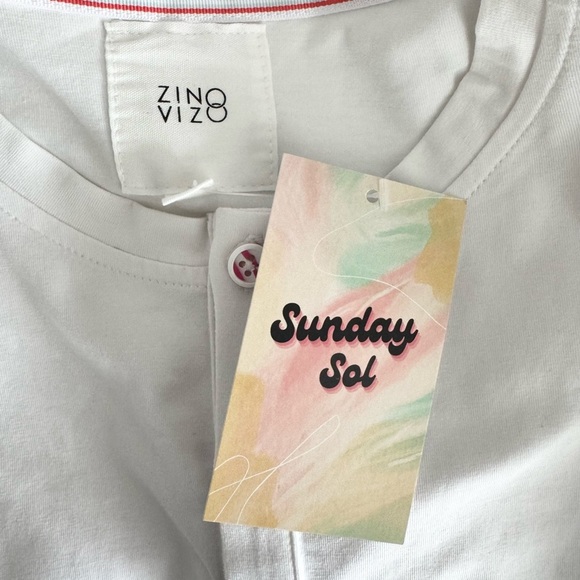 ZINO VIZO (NWT) Men’s White Soft 3 Cotton Blend 3 Button T-Shirt-SMALL - Picture 3 of 8